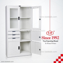 Chinese CRS swing door drawer steel storage cabinets in Dubai glass door display cabinet with adjustable shelves